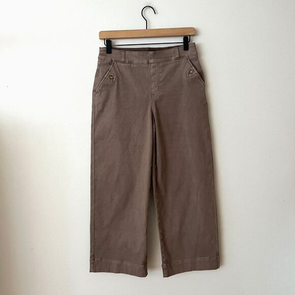 SPANX Stretch Twill Pull-On Cropped Wide Leg Pants Smoke Women's Size Medium - Picture 1 of 10